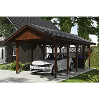 SKANHOLZ Carport »Wallgau«, BxT: 380 x 750 cm, Firsthöhe: 313 cm, lasiert – braun SKANHOLZ Carport »Wallgau«, BxT: 380 x 750 cm, Firsthöhe: 313 cm, lasiert – braun