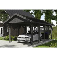 SKANHOLZ Carport »Wallgau«, BxT: 380 x 750 cm, Firsthöhe: 313 cm, lasiert – grau SKANHOLZ Carport »Wallgau«, BxT: 380 x 750 cm, Firsthöhe: 313 cm, lasiert – grau