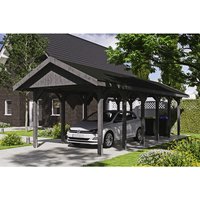 SKANHOLZ Carport »Wallgau«, BxT: 380 x 900 cm, Firsthöhe: 313 cm, lasiert – grau SKANHOLZ Carport »Wallgau«, BxT: 380 x 900 cm, Firsthöhe: 313 cm, lasiert – grau