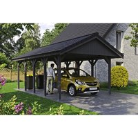 SKANHOLZ Carport »Wallgau«, BxT: 430 x 750 cm, Firsthöhe: 326 cm, lasiert – grau SKANHOLZ Carport »Wallgau«, BxT: 430 x 750 cm, Firsthöhe: 326 cm, lasiert – grau