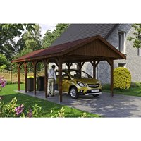 SKANHOLZ Carport »Wallgau«, BxT: 430 x 750 cm, Firsthöhe: 326 cm, lasiert – braun SKANHOLZ Carport »Wallgau«, BxT: 430 x 750 cm, Firsthöhe: 326 cm, lasiert – braun
