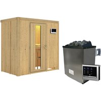 KARIBU Sauna »Pärnu«, inkl. 9 kW Saunaofen mit externer Steuerung, für 2 Personen – beige KARIBU Sauna »Pärnu«, inkl. 9 kW Saunaofen mit externer Steuerung, für 2 Personen – beige