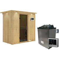 KARIBU Sauna »Pärnu«, inkl. 9 kW Saunaofen mit externer Steuerung, für 2 Personen – beige KARIBU Sauna »Pärnu«, inkl. 9 kW Saunaofen mit externer Steuerung, für 2 Personen – beige
