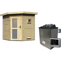 KARIBU Saunahaus »Bauske«, BxTxH: 196 x 196 x 226 cm, 9 kW Ofen mit ext. Steuerung – beige KARIBU Saunahaus »Bauske«, BxTxH: 196 x 196 x 226 cm, 9 kW Ofen mit ext. Steuerung – beige