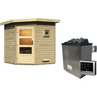 KARIBU Saunahaus »Bauske«, BxTxH: 196 x 196 x 226 cm, 9 kW Ofen mit ext. Steuerung – beige KARIBU Saunahaus »Bauske«, BxTxH: 196 x 196 x 226 cm, 9 kW Ofen mit ext. Steuerung – beige