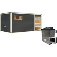 KARIBU Saunahaus »Walk«, BxTxH: 508 x 276 x 210 cm, 9 kW Ofen mit ext. Steuerung – grau KARIBU Saunahaus »Walk«, BxTxH: 508 x 276 x 210 cm, 9 kW Ofen mit ext. Steuerung – grau