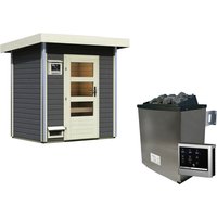 KARIBU Saunahaus, BxTxH: 196 x 146 x 228 cm, 9 kW Ofen mit digitaler Steuerung – grau KARIBU Saunahaus, BxTxH: 196 x 146 x 228 cm, 9 kW Ofen mit digitaler Steuerung – grau