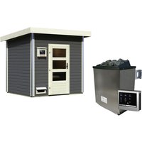 KARIBU Saunahaus, BxTxH: 231 x 196 x 238 cm, 9 kW Ofen mit digitaler Steuerung – grau KARIBU Saunahaus, BxTxH: 231 x 196 x 238 cm, 9 kW Ofen mit digitaler Steuerung – grau