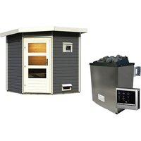 KARIBU Saunahaus, BxTxH: 196 x 196 x 226 cm, 9 kW Ofen mit digitaler Steuerung – grau KARIBU Saunahaus, BxTxH: 196 x 196 x 226 cm, 9 kW Ofen mit digitaler Steuerung – grau