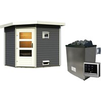 KARIBU Saunahaus, BxTxH: 231 x 196 x 226 cm, 9 kW Ofen mit digitaler Steuerung – grau KARIBU Saunahaus, BxTxH: 231 x 196 x 226 cm, 9 kW Ofen mit digitaler Steuerung – grau