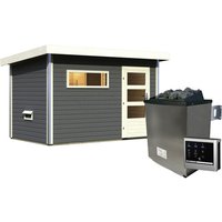 KARIBU Saunahaus, BxTxH: 336 x 196 x 228 cm, 9 kW Ofen mit digitaler Steuerung – grau KARIBU Saunahaus, BxTxH: 336 x 196 x 228 cm, 9 kW Ofen mit digitaler Steuerung – grau