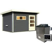 KARIBU Saunahaus, BxTxH: 396 x 231 x 227 cm, 9 kW Ofen mit digitaler Steuerung – grau KARIBU Saunahaus, BxTxH: 396 x 231 x 227 cm, 9 kW Ofen mit digitaler Steuerung – grau