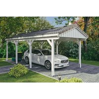 SKANHOLZ Carport »Fichtelberg«, BxT: 317 x 808 cm, Firsthöhe: 303 cm, lasiert – weiss SKANHOLZ Carport »Fichtelberg«, BxT: 317 x 808 cm, Firsthöhe: 303 cm, lasiert – weiss
