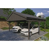 SKANHOLZ Carport »Fichtelberg«, BxT: 618 x 566 cm, Firsthöhe: 362 cm, lasiert – grau SKANHOLZ Carport »Fichtelberg«, BxT: 618 x 566 cm, Firsthöhe: 362 cm, lasiert – grau