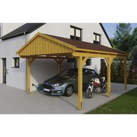 SKANHOLZ Carport »Fichtelberg«, BxT: 423 x 566 cm, Firsthöhe: 326 cm, lasiert – beige SKANHOLZ Carport »Fichtelberg«, BxT: 423 x 566 cm, Firsthöhe: 326 cm, lasiert – beige