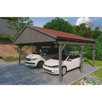 SKANHOLZ Carport »Fichtelberg«, BxT: 618 x 566 cm, Firsthöhe: 362 cm, lasiert – grau SKANHOLZ Carport »Fichtelberg«, BxT: 618 x 566 cm, Firsthöhe: 362 cm, lasiert – grau