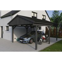 SKANHOLZ Carport »Fichtelberg«, BxT: 423 x 566 cm, Firsthöhe: 326 cm, lasiert – grau SKANHOLZ Carport »Fichtelberg«, BxT: 423 x 566 cm, Firsthöhe: 326 cm, lasiert – grau