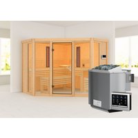 KARIBU Infrarotkabine, inkl. 9 kW Bio-Kombi-Saunaofen mit externer Steuerung, für 4 Personen – braun KARIBU Infrarotkabine, inkl. 9 kW Bio-Kombi-Saunaofen mit externer Steuerung, für 4 Personen – braun