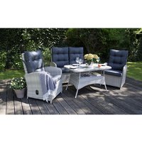 BELLAVISTA Dining-Lounge, 4 Sitzplätze, Polyrattan/Aluminium/Polyester/Glas, inkl. Auflagen – grau BELLAVISTA Dining-Lounge, 4 Sitzplätze, Polyrattan/Aluminium/Polyester/Glas, inkl. Auflagen – grau