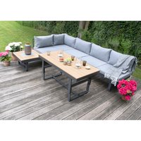 BELLAVISTA Sitzgruppe »Largo«, 6 Sitzplätze, Aluminium/Kunststoffmaterial in Holzoptik, inkl. Auflagen – schwarz Rabatt: 20 % BELLAVISTA Sitzgruppe »Largo«, 6 Sitzplätze, Aluminium/Kunststoffmaterial in Holzoptik, inkl. Auflagen – schwarz Rabatt: 20 %