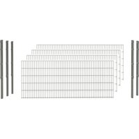 hadra Doppelstabmattenzaun, silbergrau, 6/5/6 mm, Komplett-Set à 10 m, inkl. Pfosten, Flacheisenleiste – silberfarben | grau hadra Doppelstabmattenzaun, silbergrau, 6/5/6 mm, Komplett-Set à 10 m, inkl. Pfosten, Flacheisenleiste – silberfarben | grau