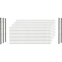 hadra Doppelstabmattenzaun, silbergrau, 6/5/6 mm, Komplett-Set à 10 m, inkl. Pfosten, Klemmhalter – silberfarben | grau hadra Doppelstabmattenzaun, silbergrau, 6/5/6 mm, Komplett-Set à 10 m, inkl. Pfosten, Klemmhalter – silberfarben | grau