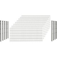 hadra Doppelstabmattenzaun, silbergrau, 6/5/6 mm, Komplett-Set à 20 m, inkl. Pfosten, Klemmhalter – silberfarben | grau hadra Doppelstabmattenzaun, silbergrau, 6/5/6 mm, Komplett-Set à 20 m, inkl. Pfosten, Klemmhalter – silberfarben | grau