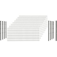 hadra Doppelstabmattenzaun, silbergrau, 6/5/6 mm, Komplett-Set à 20 m, inkl. Pfosten, Klemmhalter – silberfarben | grau hadra Doppelstabmattenzaun, silbergrau, 6/5/6 mm, Komplett-Set à 20 m, inkl. Pfosten, Klemmhalter – silberfarben | grau