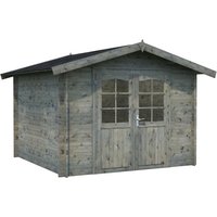 PALMAKO Blockbohlenhaus | Gartenhaus aus Holz | Fertighaus »Lotta«, Holz, BxHxT: 340 x 234 x 276 cm (Außenmaße inkl. Dachüberstand) – grau PALMAKO Blockbohlenhaus | Gartenhaus aus Holz | Fertighaus »Lotta«, Holz, BxHxT: 340 x 234 x 276 cm (Außenmaße inkl. Dachüberstand) – grau