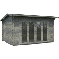 PALMAKO Blockbohlenhaus | Gartenhaus aus Holz | Fertighaus »Ines«, Holz, BxHxT: 434 x 249 x 379 cm (Außenmaße inkl. Dachüberstand) – grau PALMAKO Blockbohlenhaus | Gartenhaus aus Holz | Fertighaus »Ines«, Holz, BxHxT: 434 x 249 x 379 cm (Außenmaße inkl. Dachüberstand) – grau