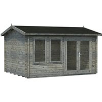 PALMAKO Blockbohlenhaus | Gartenhaus aus Holz | Fertighaus »Iris«, Holz, BxHxT: 434 x 245 x 300 cm (Außenmaße inkl. Dachüberstand) – grau PALMAKO Blockbohlenhaus | Gartenhaus aus Holz | Fertighaus »Iris«, Holz, BxHxT: 434 x 245 x 300 cm (Außenmaße inkl. Dachüberstand) – grau