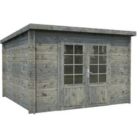 PALMAKO Blockbohlenhaus | Gartenhaus aus Holz | Fertighaus »Ella«, Holz, BxHxT: 323 x 214 x 300 cm (Außenmaße inkl. Dachüberstand) – grau PALMAKO Blockbohlenhaus | Gartenhaus aus Holz | Fertighaus »Ella«, Holz, BxHxT: 323 x 214 x 300 cm (Außenmaße inkl. Dachüberstand) – grau