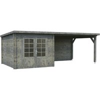 PALMAKO Blockbohlenhaus »Ella«, Holz, BxHxT: 614 x 214 x 340 cm (Außenmaße inkl. Dachüberstand) - grau |  Fichte  |  17,7 m² PALMAKO Blockbohlenhaus »Ella«, Holz, BxHxT: 614 x 214 x 340 cm (Außenmaße inkl. Dachüberstand) - grau |  Fichte  |  17,7 m²