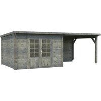 PALMAKO Blockbohlenhaus | Gartenhaus aus Holz | Fertighaus »Ella«, Holz, BxHxT: 614 x 214 x 300 cm (Außenmaße inkl. Dachüberstand) – grau PALMAKO Blockbohlenhaus | Gartenhaus aus Holz | Fertighaus »Ella«, Holz, BxHxT: 614 x 214 x 300 cm (Außenmaße inkl. Dachüberstand) – grau