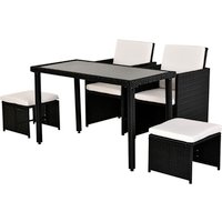 Outsunny Sitzgruppe, 4 Sitzplätze, Metall/Rattan/Polyester/gehärtetes Glas – schwarz Outsunny Sitzgruppe, 4 Sitzplätze, Metall/Rattan/Polyester/gehärtetes Glas – schwarz