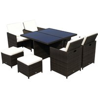 Outsunny Sitzgruppe, 6 Sitzplätze, Aluminium/Polyester/PE/gesäuertes Glas – braun Outsunny Sitzgruppe, 6 Sitzplätze, Aluminium/Polyester/PE/gesäuertes Glas – braun