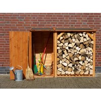 PROMADINO Kaminholzregal mit Aufbewahrungsschrank »SPEYER«, BxHxL: 192 x 148 x 68 cm, honigbraun (Rabatt: 9 %) PROMADINO Kaminholzregal mit Aufbewahrungsschrank »SPEYER«, BxHxL: 192 x 148 x 68 cm, honigbraun (Rabatt: 9 %)