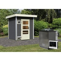 KARIBU Saunahaus, BxTxH: 196 x 146 x 228 cm, 9 kW Bio-Kombi-Ofen mit digitaler Steuerung – grau KARIBU Saunahaus, BxTxH: 196 x 146 x 228 cm, 9 kW Bio-Kombi-Ofen mit digitaler Steuerung – grau