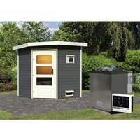 KARIBU Saunahaus, BxTxH: 196 x 196 x 226 cm, 9 kW Bio-Kombi-Ofen mit digitaler Steuerung – grau KARIBU Saunahaus, BxTxH: 196 x 196 x 226 cm, 9 kW Bio-Kombi-Ofen mit digitaler Steuerung – grau