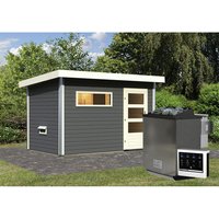 KARIBU Saunahaus, BxTxH: 336 x 196 x 228 cm, 9 kW Bio-Kombi-Ofen mit digitaler Steuerung – grau KARIBU Saunahaus, BxTxH: 336 x 196 x 228 cm, 9 kW Bio-Kombi-Ofen mit digitaler Steuerung – grau