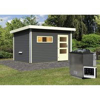 KARIBU Saunahaus, BxTxH: 396 x 231 x 227 cm, 9 kW Bio-Kombi-Ofen mit digitaler Steuerung – grau KARIBU Saunahaus, BxTxH: 396 x 231 x 227 cm, 9 kW Bio-Kombi-Ofen mit digitaler Steuerung – grau