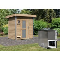 KARIBU Saunahaus »Frauenburg«, BxTxH: 196 x 146 x 228 cm, 9 kW Bio-Kombi-Ofen mit ext. Steuerung – beige KARIBU Saunahaus »Frauenburg«, BxTxH: 196 x 146 x 228 cm, 9 kW Bio-Kombi-Ofen mit ext. Steuerung – beige