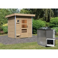 KARIBU Saunahaus »Frauenburg«, BxTxH: 196 x 146 x 228 cm, 9 kW Bio-Kombi-Ofen mit ext. Steuerung – beige KARIBU Saunahaus »Frauenburg«, BxTxH: 196 x 146 x 228 cm, 9 kW Bio-Kombi-Ofen mit ext. Steuerung – beige
