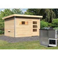 KARIBU Saunahaus »Schwanenburg 2«, BxTxH: 337 x 231 x 239 cm, 9 kW Bio-Kombi-Ofen mit ext. Steuerung – beige KARIBU Saunahaus »Schwanenburg 2«, BxTxH: 337 x 231 x 239 cm, 9 kW Bio-Kombi-Ofen mit ext. Steuerung – beige