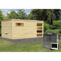 KARIBU Saunahaus »Walk«, BxTxH: 508 x 276 x 210 cm, 9 kW Bio-Kombi-Ofen mit ext. Steuerung – beige KARIBU Saunahaus »Walk«, BxTxH: 508 x 276 x 210 cm, 9 kW Bio-Kombi-Ofen mit ext. Steuerung – beige