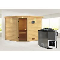 KARIBU Sauna »Leona«, inkl. 9 kW Bio-Kombi-Saunaofen mit externer Steuerung, für 4 Personen – beige KARIBU Sauna »Leona«, inkl. 9 kW Bio-Kombi-Saunaofen mit externer Steuerung, für 4 Personen – beige