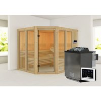 KARIBU Sauna »Aamse 3«, Ofen 9kw, externe Steuerung, BxHxT:231 x 198 x 196 cm, ohne Dachkranz – beige KARIBU Sauna »Aamse 3«, Ofen 9kw, externe Steuerung, BxHxT:231 x 198 x 196 cm, ohne Dachkranz – beige