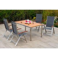 MERXX Gartenmöbelset »Ferrara«, 5-tlg., gepadded/klappbar, Edelstahl/Textil/Akazie – grau MERXX Gartenmöbelset »Ferrara«, 5-tlg., gepadded/klappbar, Edelstahl/Textil/Akazie – grau