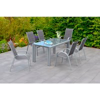 MERXX Gartenmöbelset »Amalfi«, 7-tlg., stapelbar/verlängerbar, Aluminium/Textil – grau MERXX Gartenmöbelset »Amalfi«, 7-tlg., stapelbar/verlängerbar, Aluminium/Textil – grau