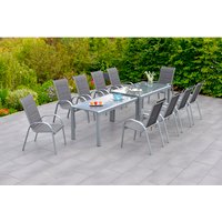 MERXX Gartenmöbelset »Amalfi«, 11-tlg., stapelbar/verlängerbar, Aluminum/Textil – grau MERXX Gartenmöbelset »Amalfi«, 11-tlg., stapelbar/verlängerbar, Aluminum/Textil – grau